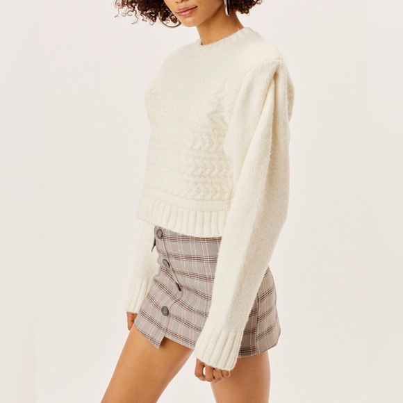 For Love & Lemons Dominique Shoulder Pad Sweater In Ivory Size XSmall - Picture 5 of 15
